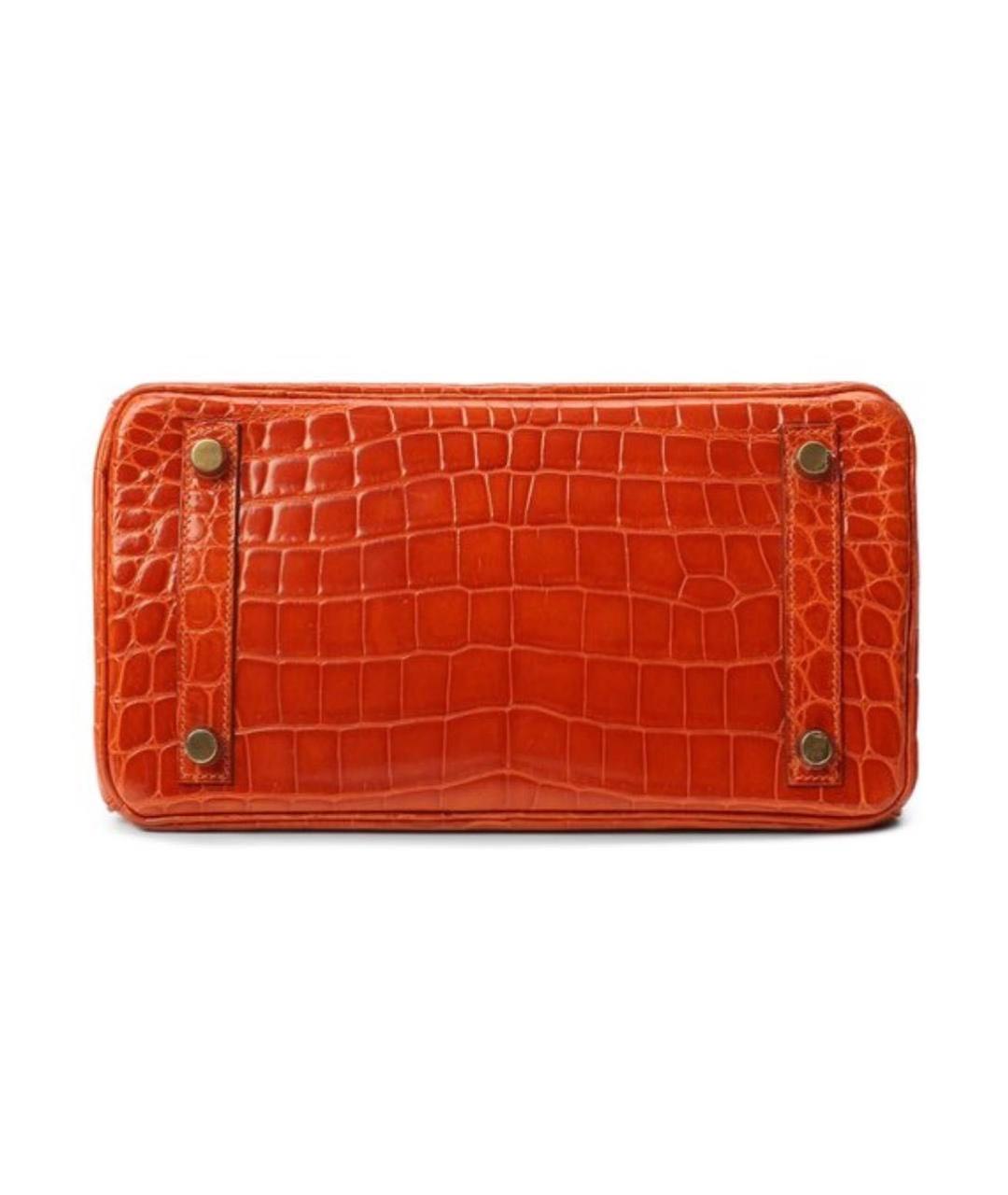 HERMES Оранжевая сумка с короткими ручками из кожи крокодила, фото 5