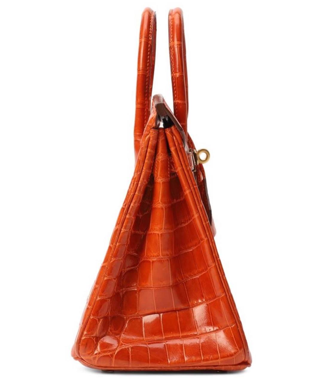 HERMES Оранжевая сумка с короткими ручками из кожи крокодила, фото 4