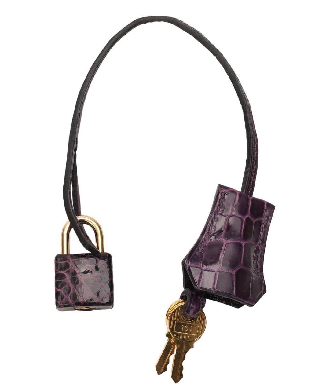 HERMES Фиолетовая сумка с короткими ручками из кожи крокодила, фото 8