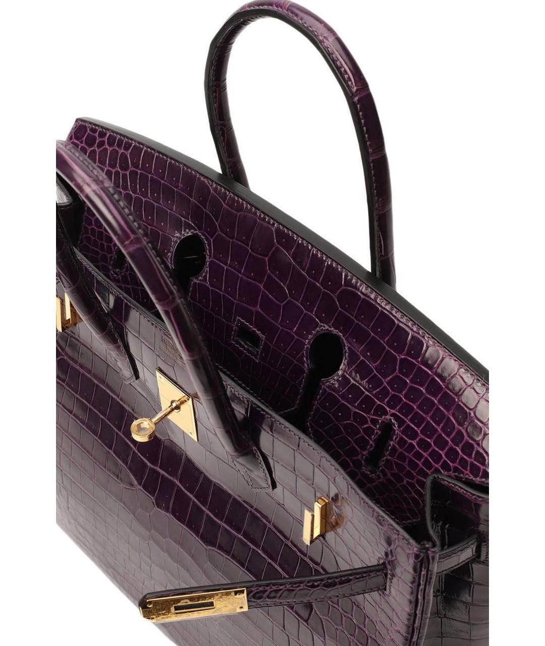 HERMES Фиолетовая сумка с короткими ручками из кожи крокодила, фото 7