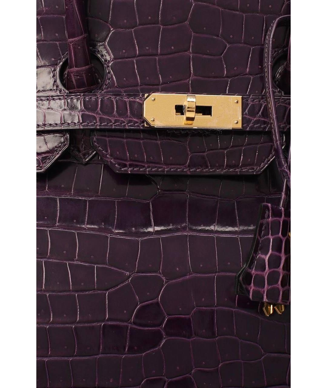 HERMES Фиолетовая сумка с короткими ручками из кожи крокодила, фото 6