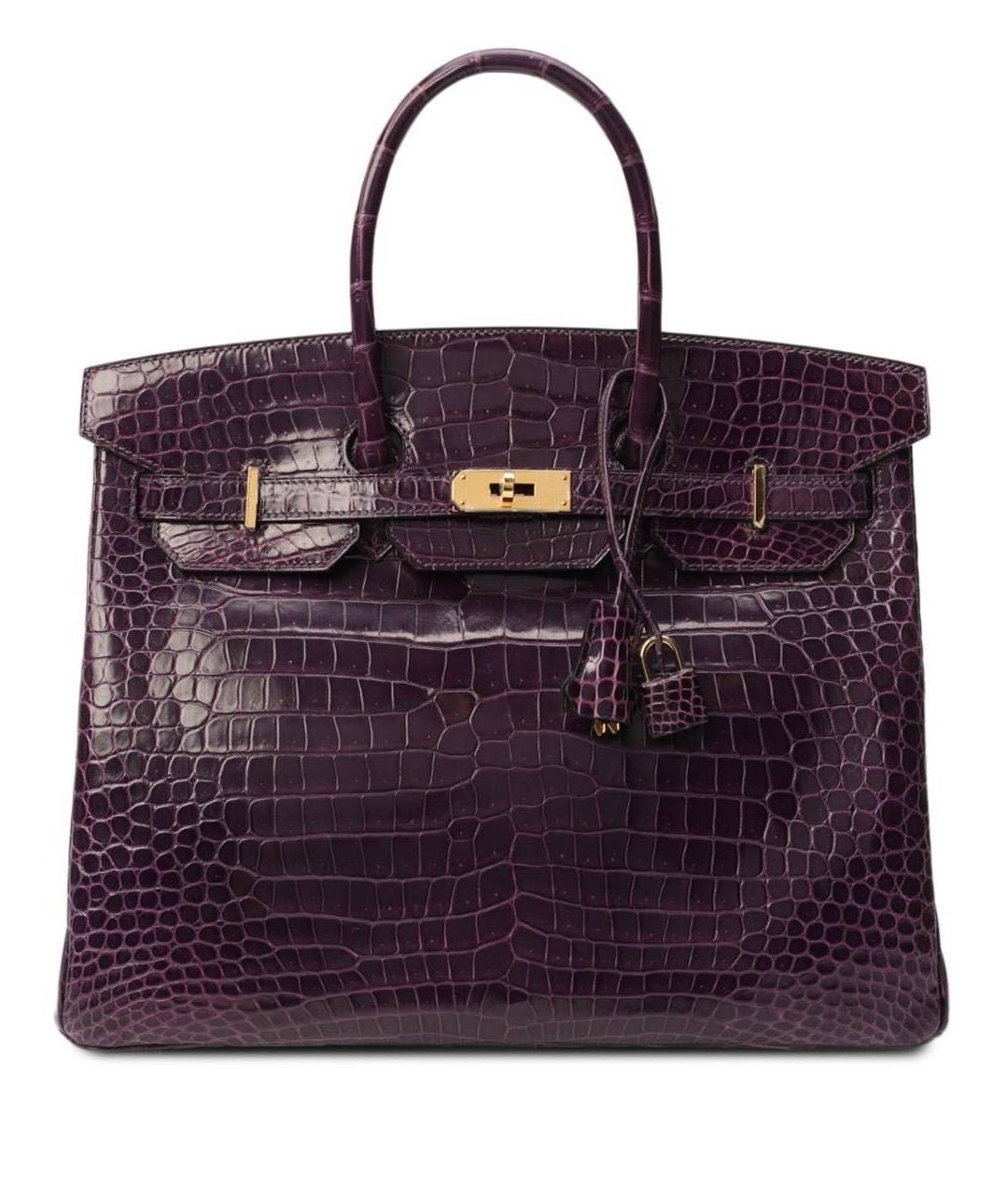 HERMES Фиолетовая сумка с короткими ручками из кожи крокодила, фото 9