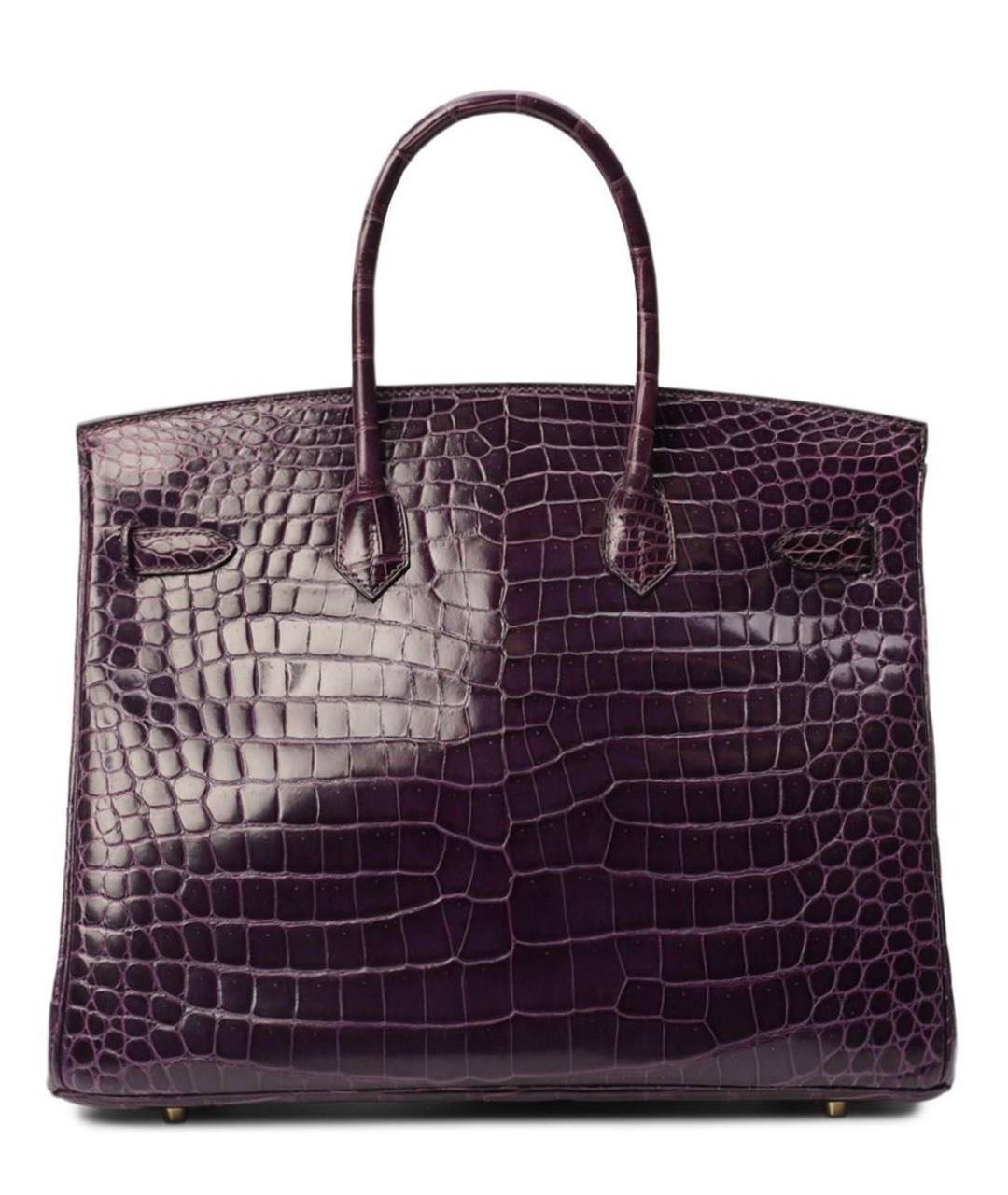 HERMES Фиолетовая сумка с короткими ручками из кожи крокодила, фото 2