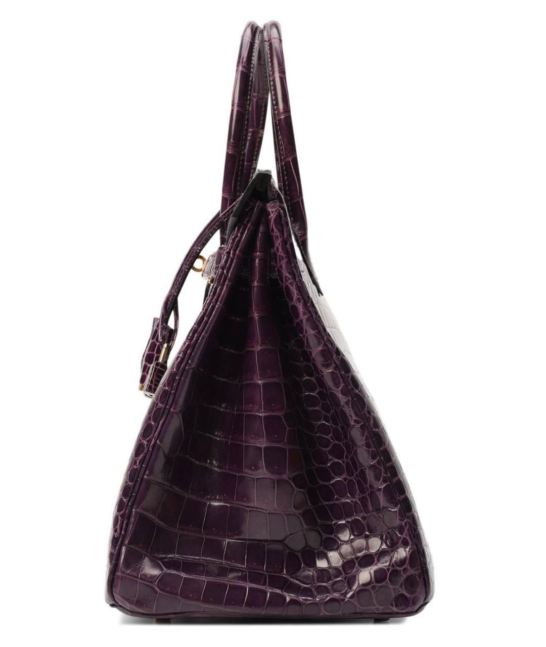 HERMES Фиолетовая сумка с короткими ручками из кожи крокодила, фото 3