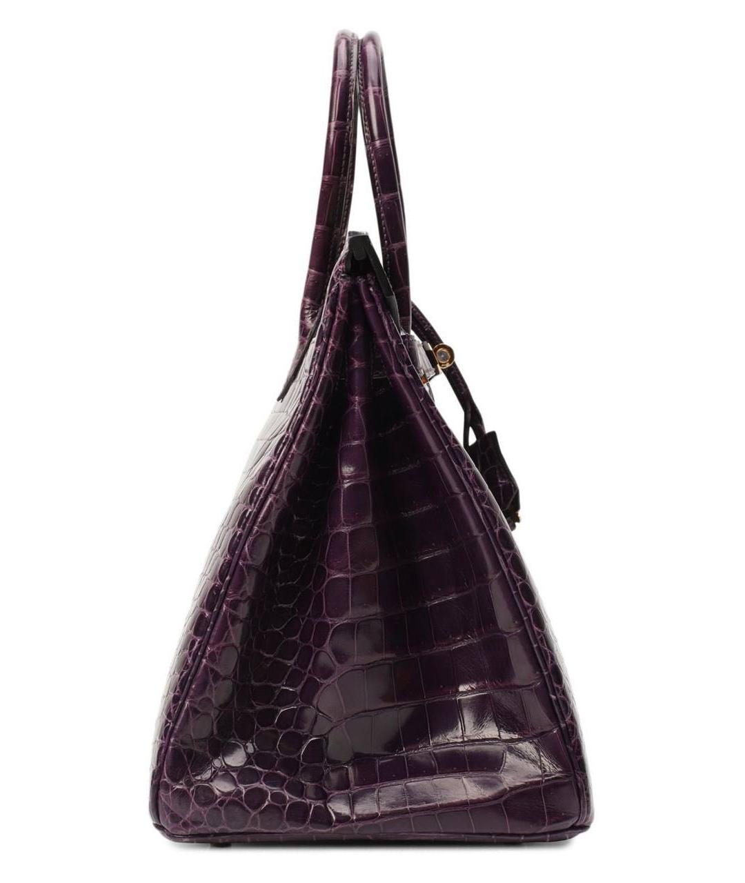 HERMES Фиолетовая сумка с короткими ручками из кожи крокодила, фото 4