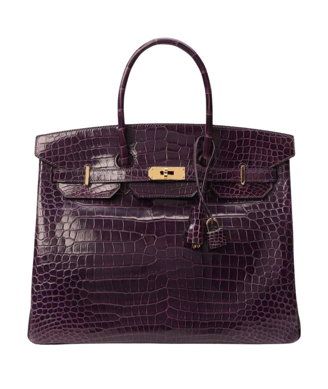 HERMES Фиолетовая сумка с короткими ручками из кожи крокодила, фото 1