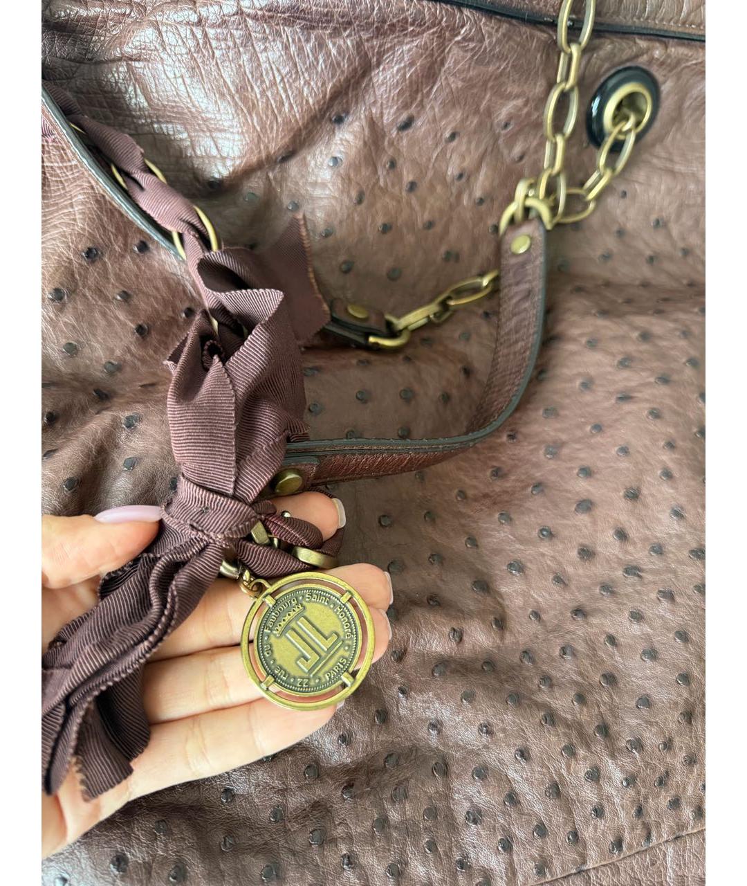 LANVIN Коричневая сумка тоут из кожи страуса, фото 3