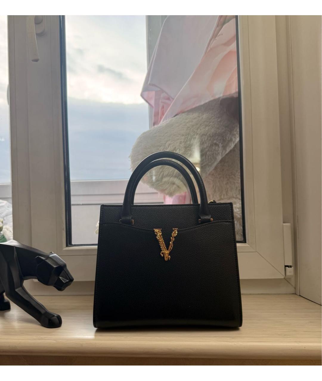 VERSACE Черная кожаная сумка тоут, фото 5