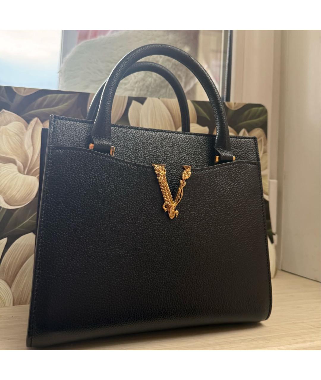 VERSACE Черная кожаная сумка тоут, фото 2