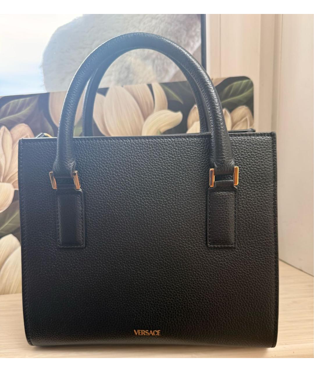 VERSACE Черная кожаная сумка тоут, фото 3
