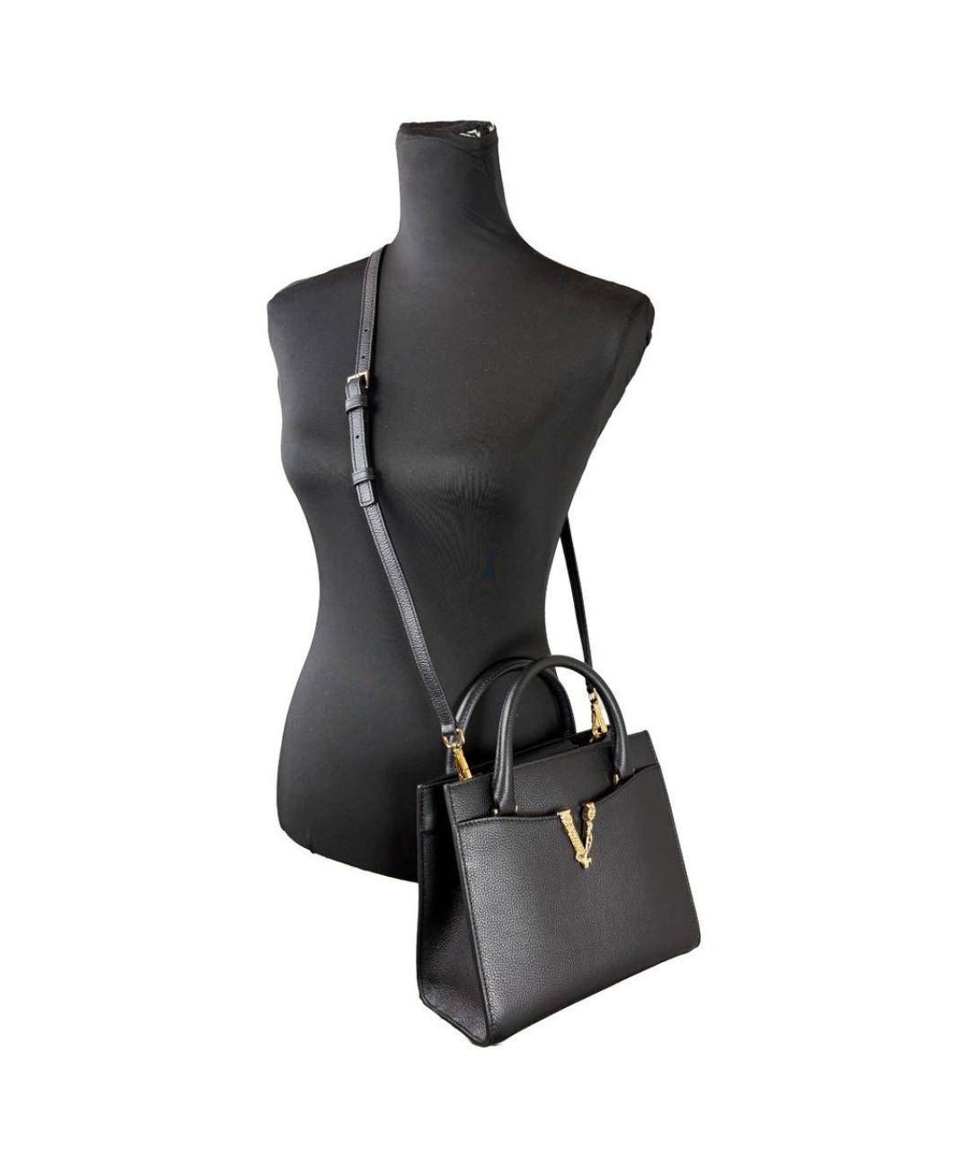VERSACE Черная кожаная сумка тоут, фото 6