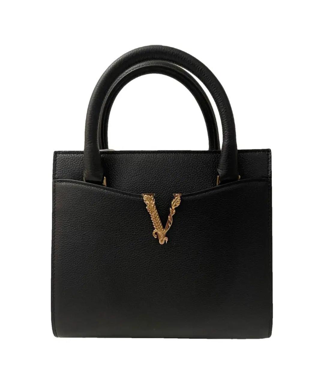VERSACE Черная кожаная сумка тоут, фото 1