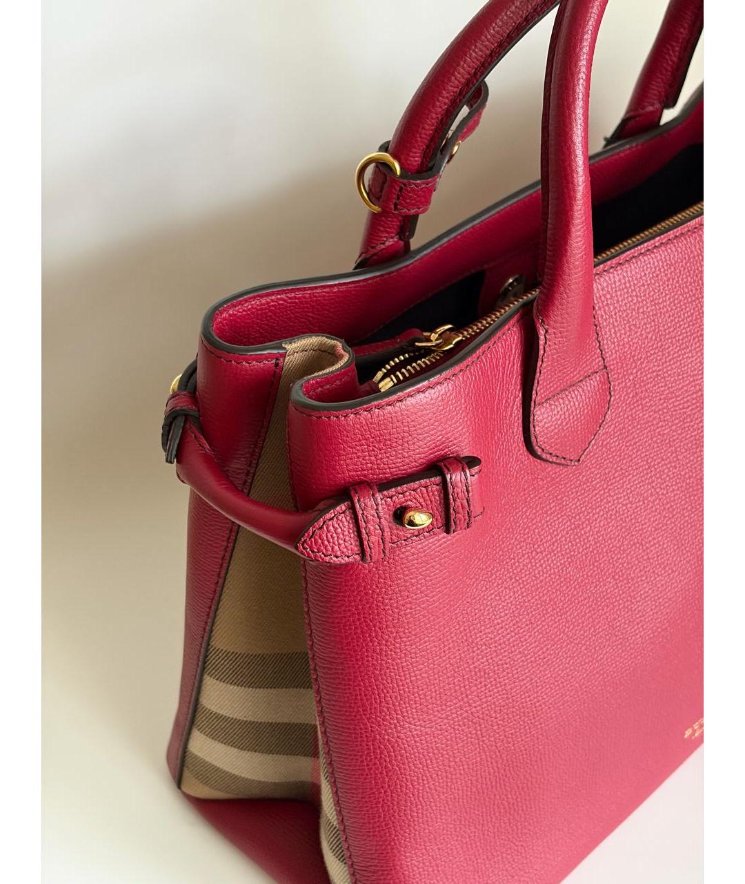 BURBERRY Бордовая кожаная сумка с короткими ручками, фото 4