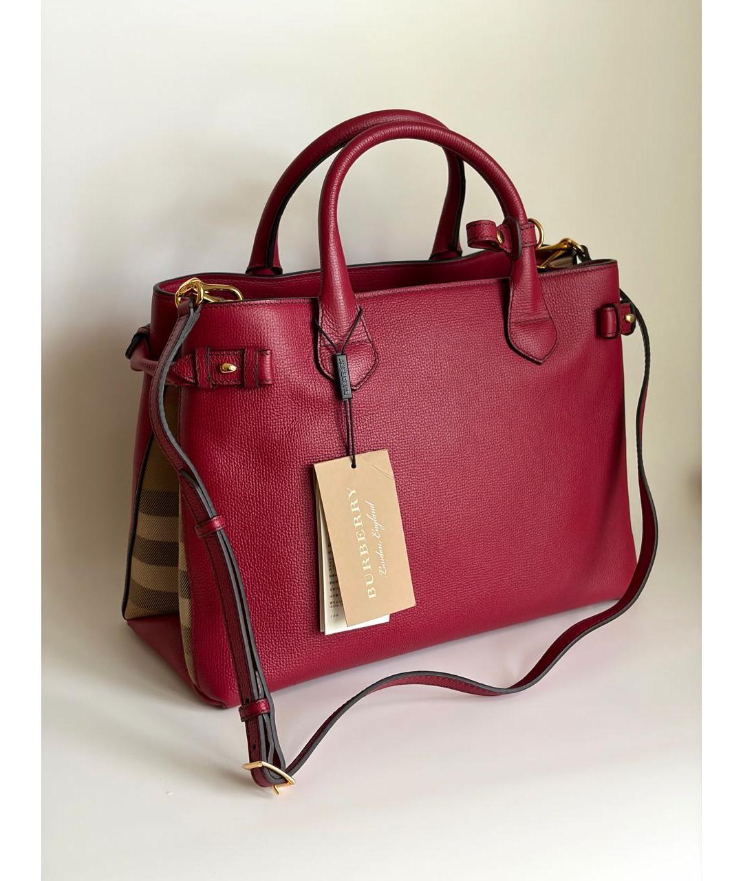 BURBERRY Бордовая кожаная сумка с короткими ручками, фото 3