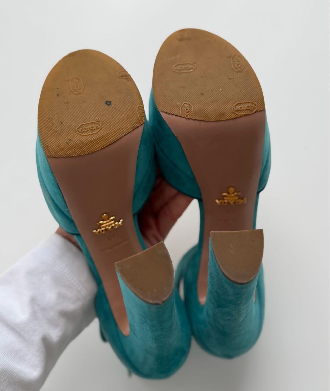 PRADA Бирюзовые замшевые босоножки, фото 6