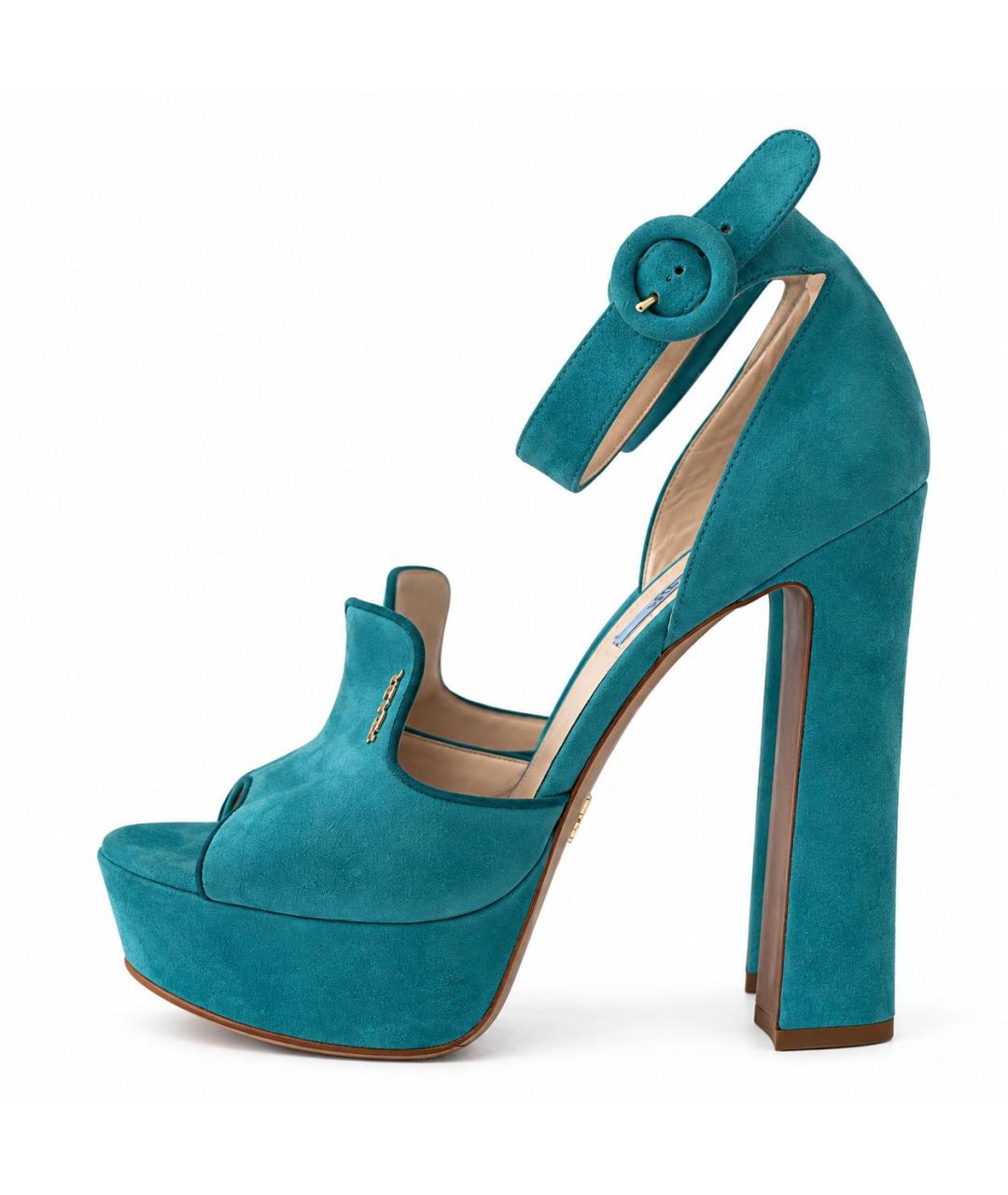 PRADA Бирюзовые замшевые босоножки, фото 9