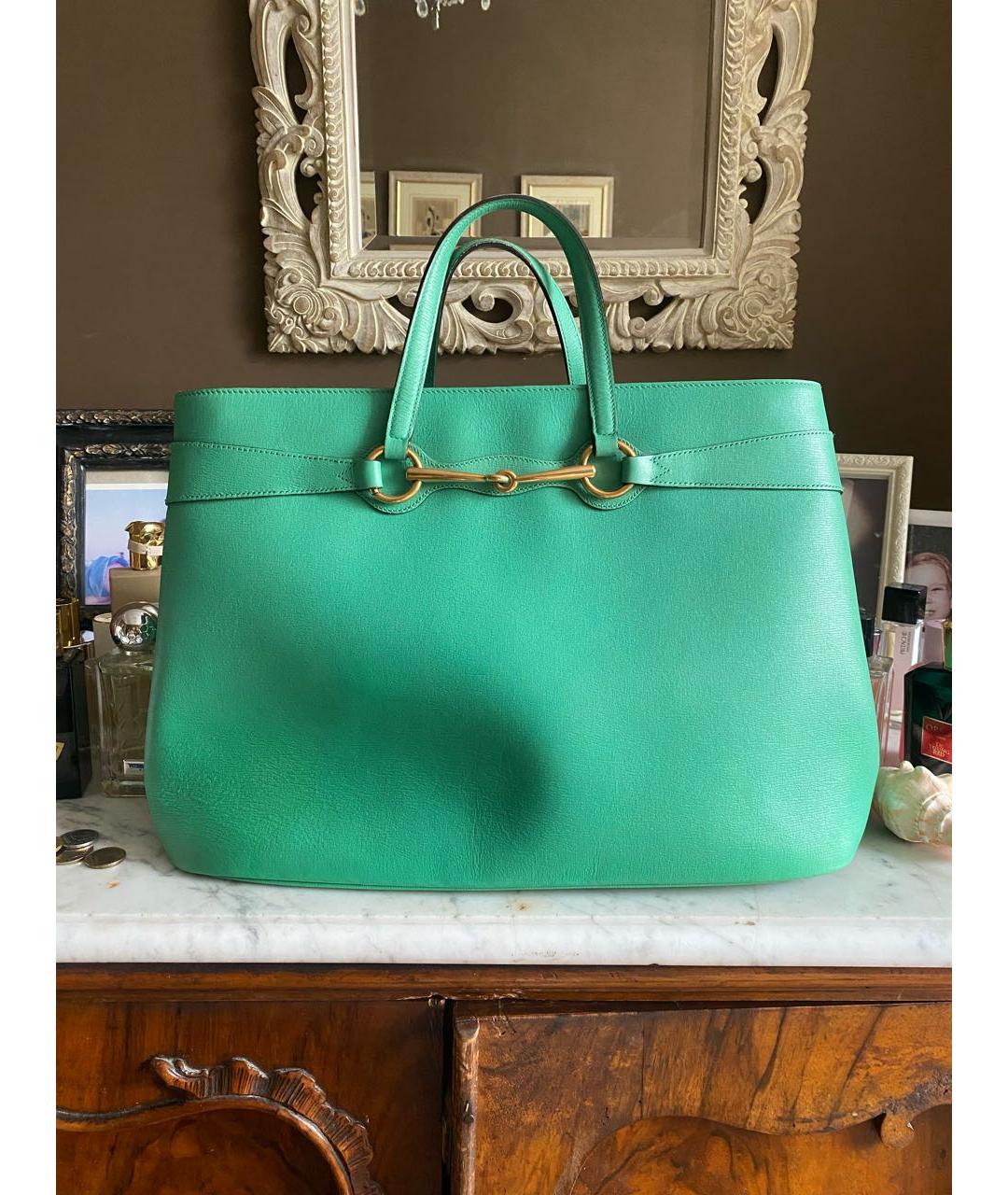 GUCCI Бирюзовая кожаная сумка тоут, фото 2