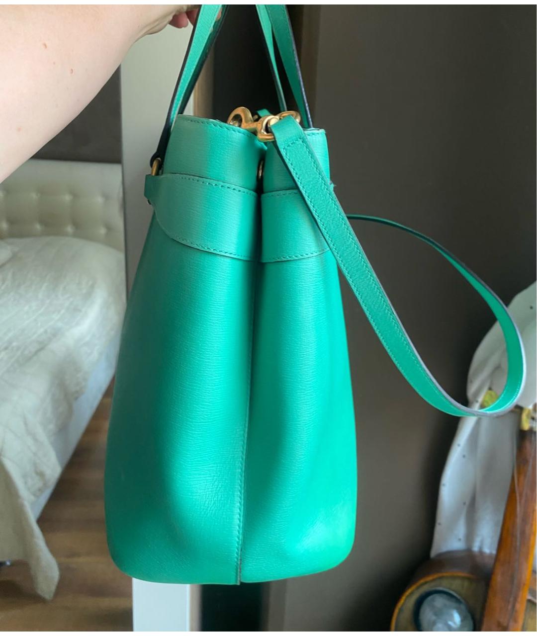 GUCCI Бирюзовая кожаная сумка тоут, фото 5