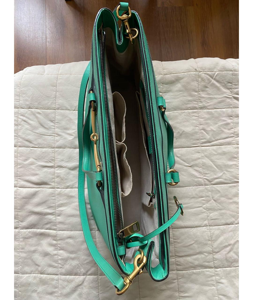 GUCCI Бирюзовая кожаная сумка тоут, фото 8