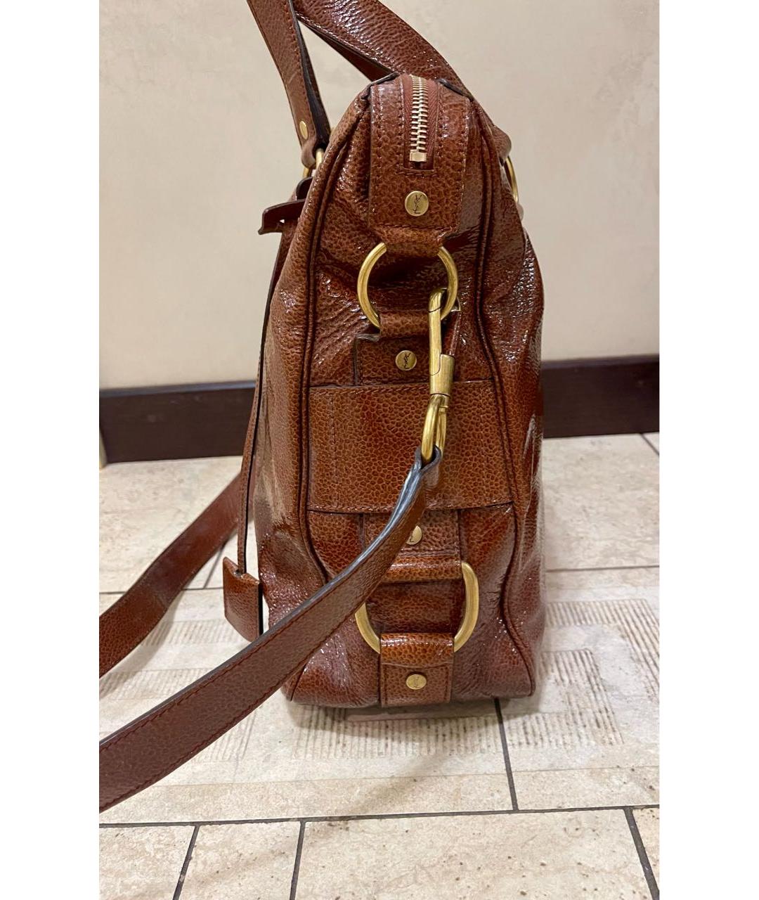 SAINT LAURENT Коричневая кожаная сумка с короткими ручками, фото 3