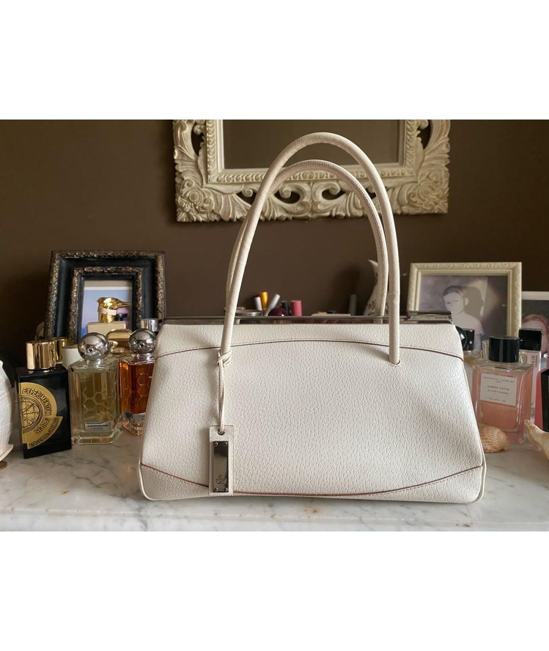 GUCCI Белая кожаная сумка с короткими ручками, фото 2