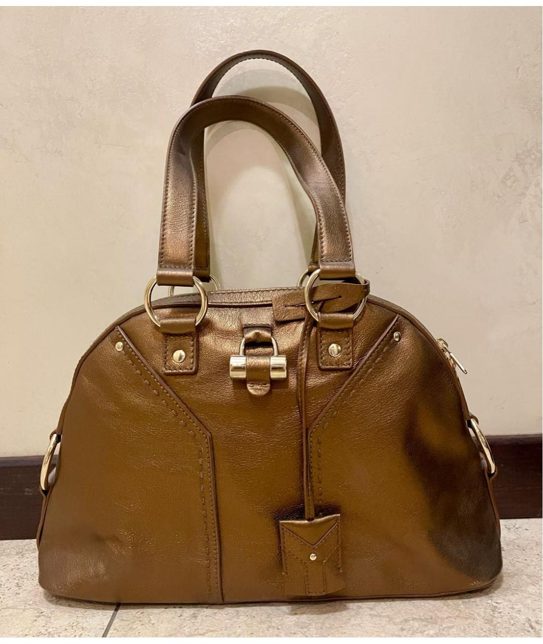 SAINT LAURENT Коричневая кожаная сумка с короткими ручками, фото 5
