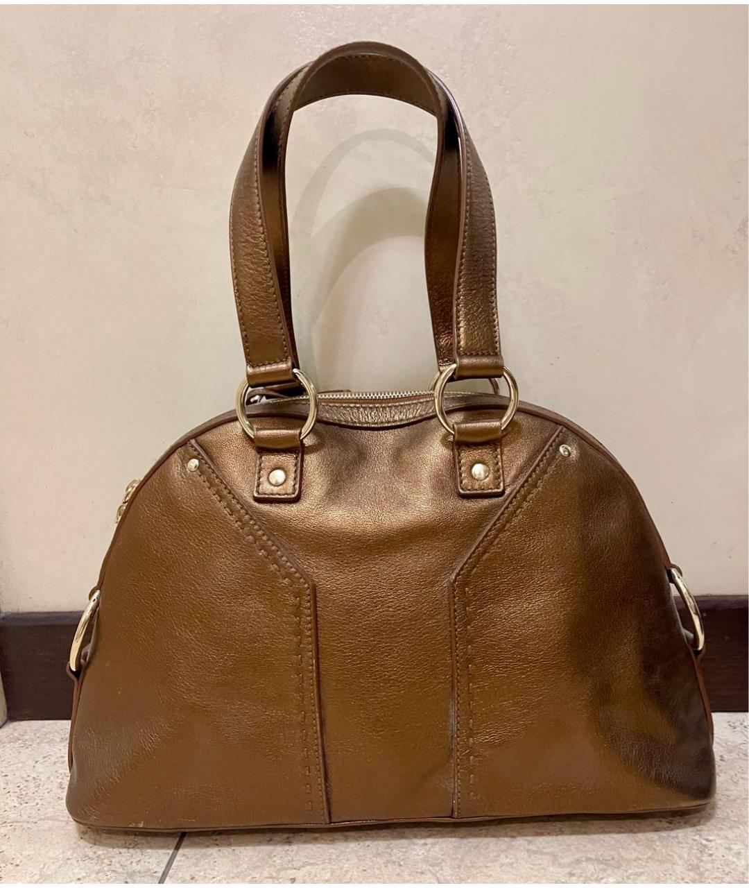 SAINT LAURENT Коричневая кожаная сумка с короткими ручками, фото 3