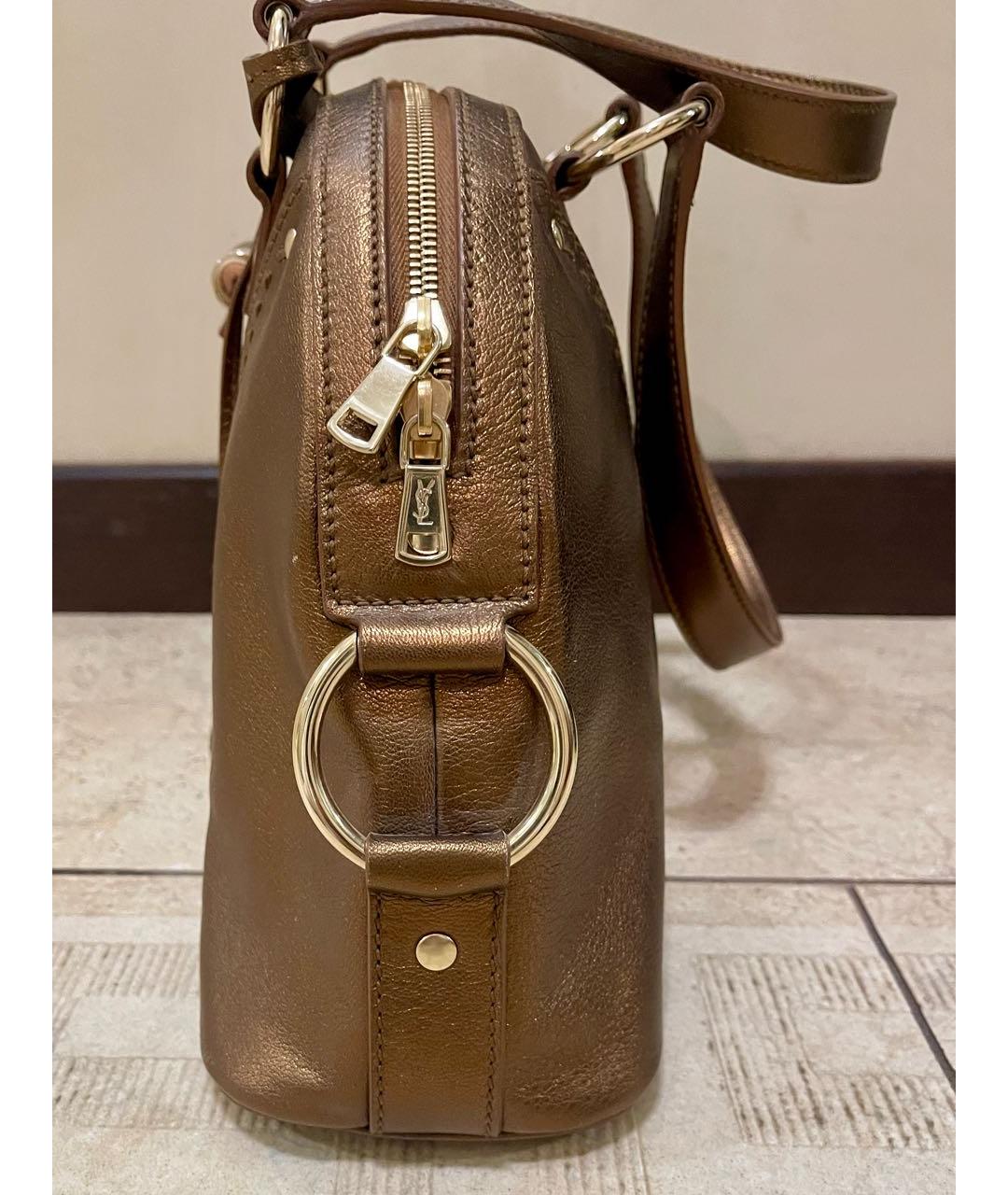 SAINT LAURENT Коричневая кожаная сумка с короткими ручками, фото 2