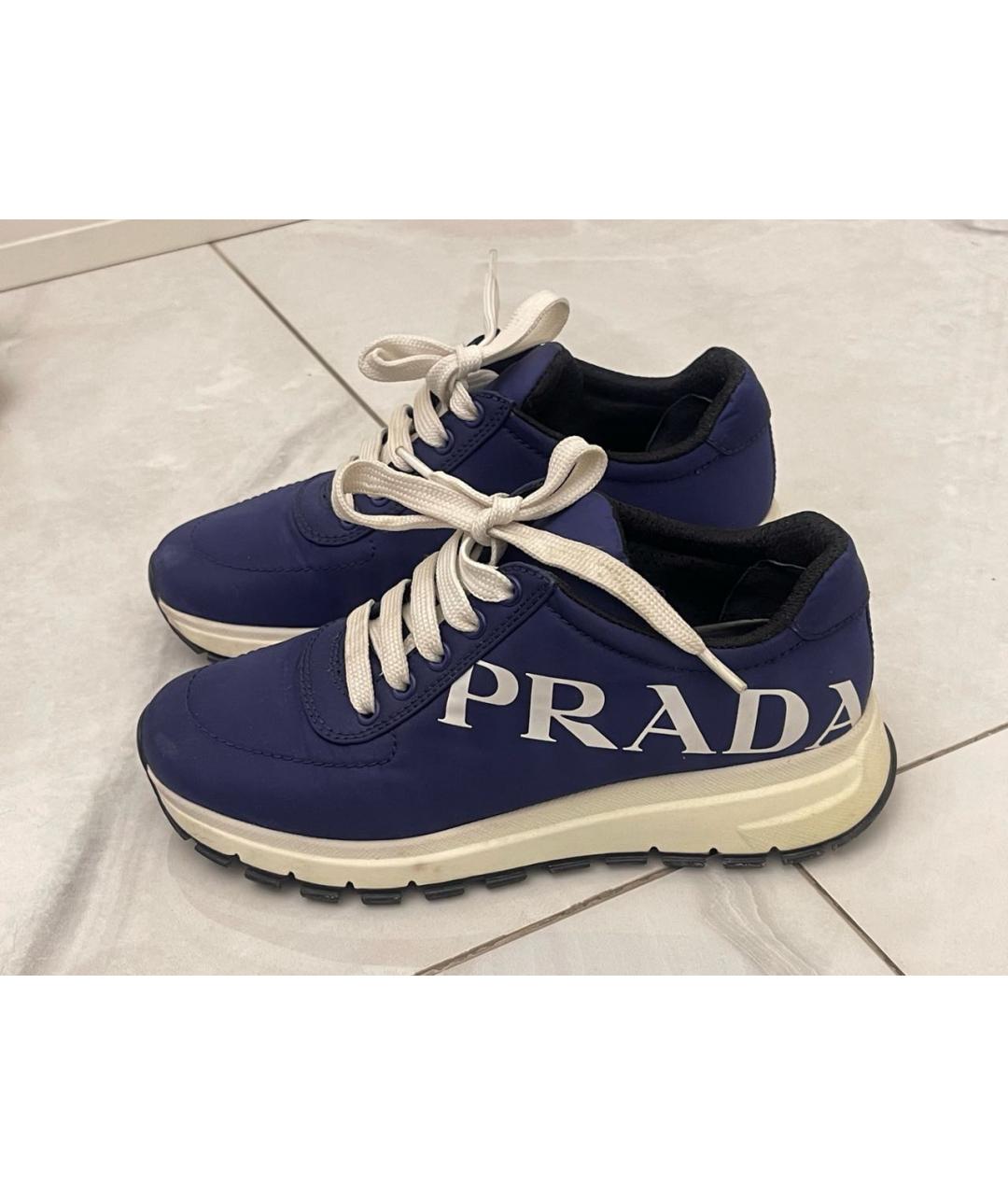 PRADA Темно-синие текстильные кроссовки, фото 3