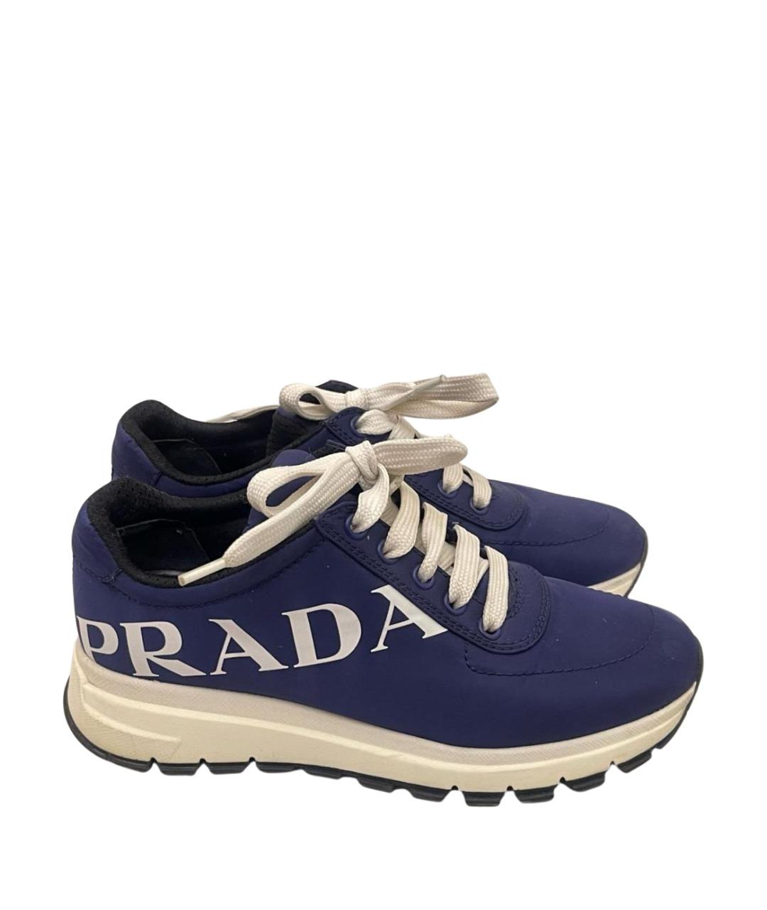 PRADA Темно-синие текстильные кроссовки, фото 1