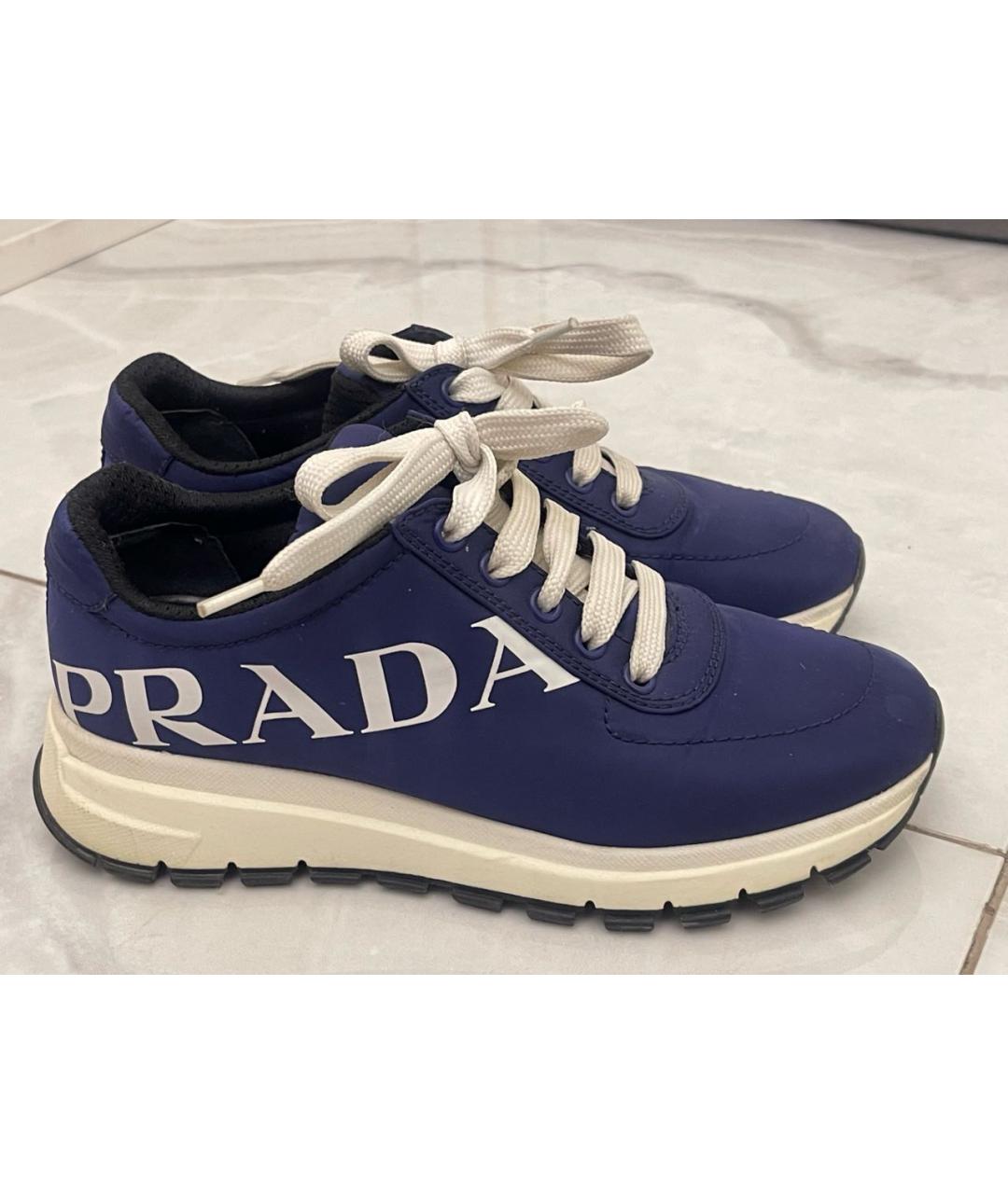 PRADA Темно-синие текстильные кроссовки, фото 5