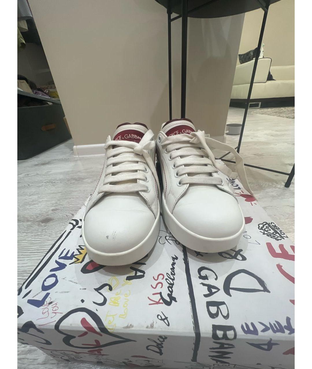 DOLCE&GABBANA Белые кожаные кеды, фото 2