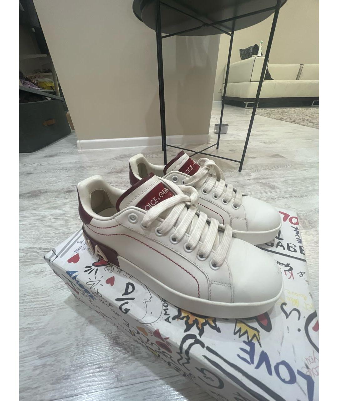 DOLCE&GABBANA Белые кожаные кеды, фото 5
