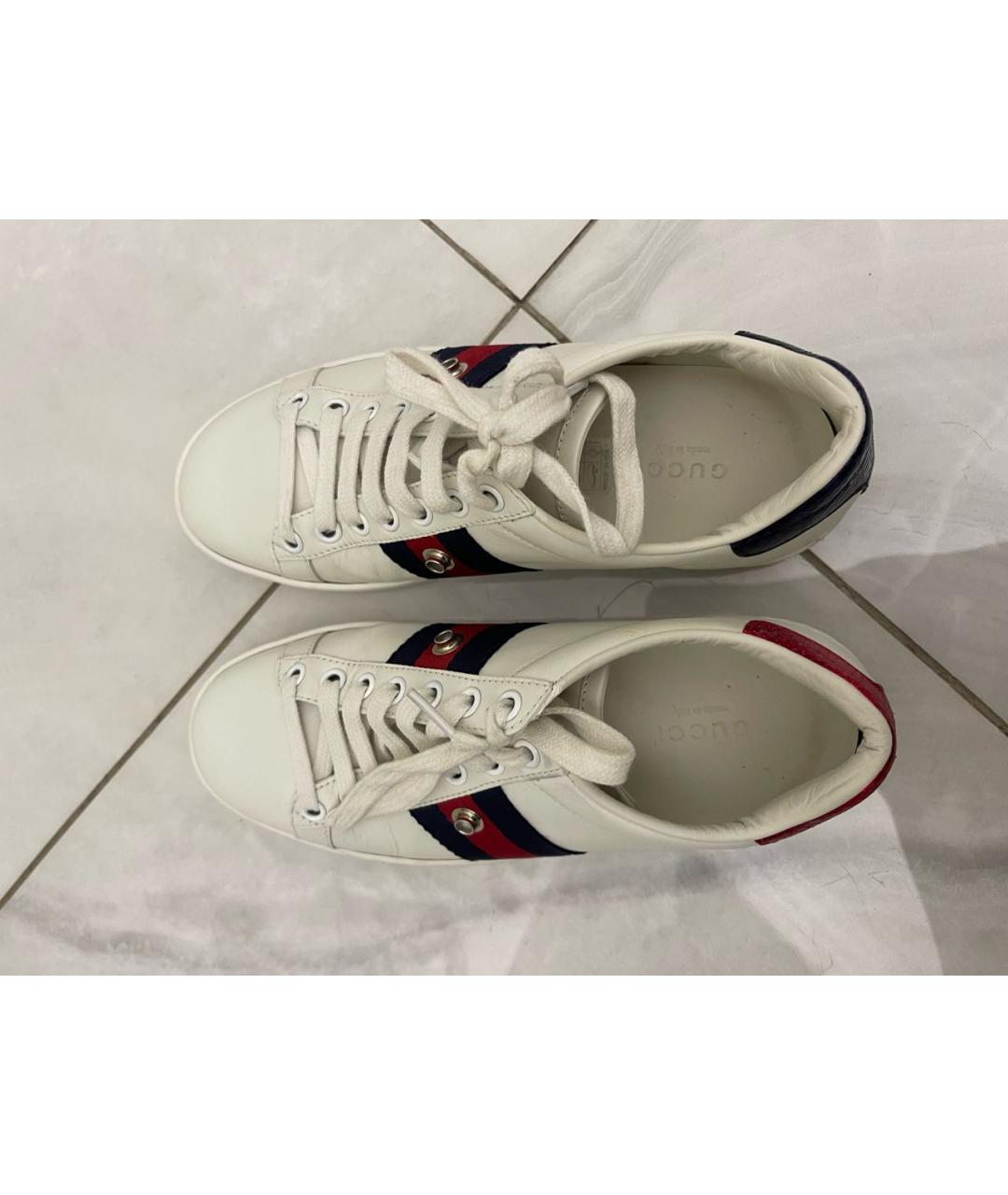 GUCCI Белые кожаные кеды, фото 5