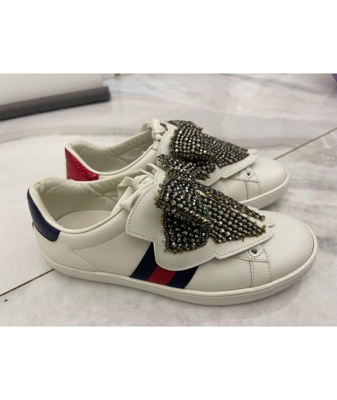 GUCCI Белые кожаные кеды, фото 7