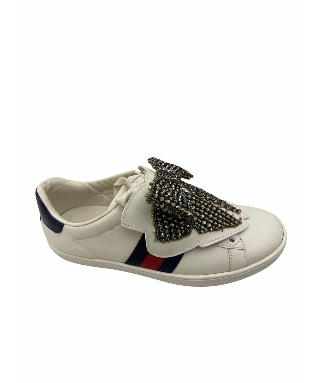 GUCCI Белые кожаные кеды, фото 1
