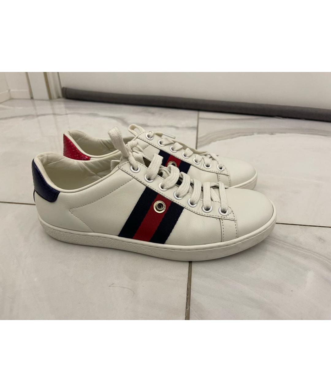 GUCCI Белые кожаные кеды, фото 3