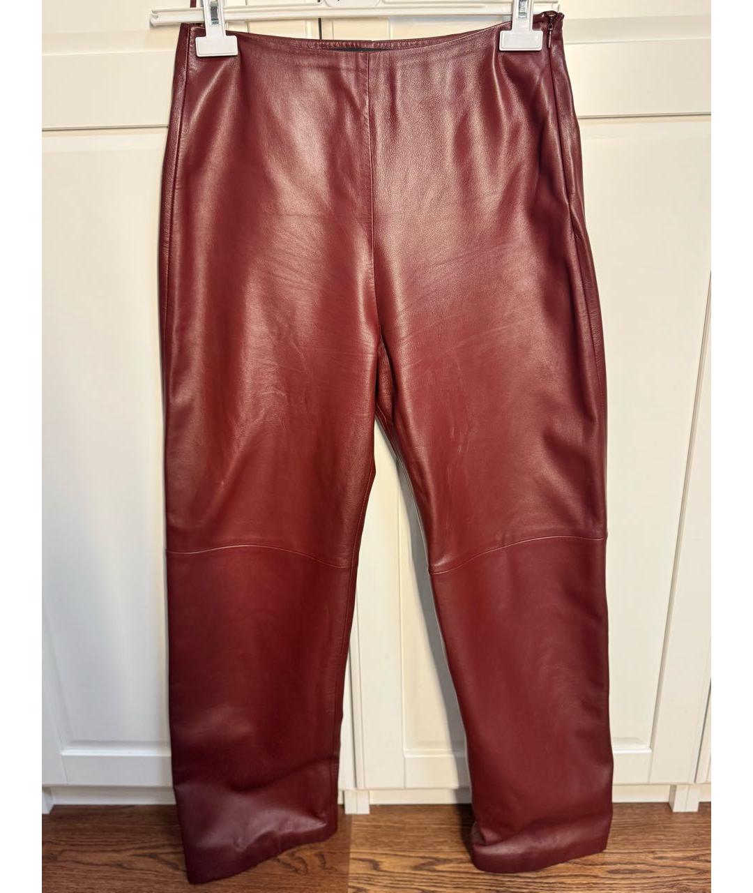 JACQUEMUS Бордовые кожаные прямые брюки, фото 6