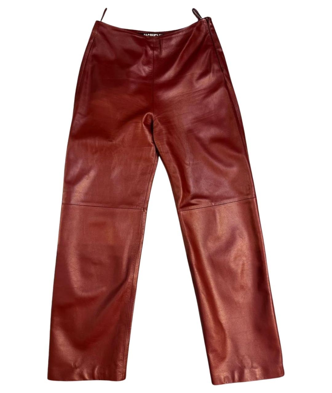 JACQUEMUS Бордовые кожаные прямые брюки, фото 1