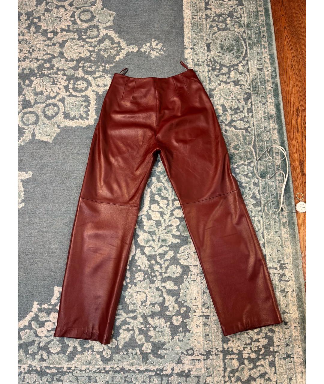 JACQUEMUS Бордовые кожаные прямые брюки, фото 2
