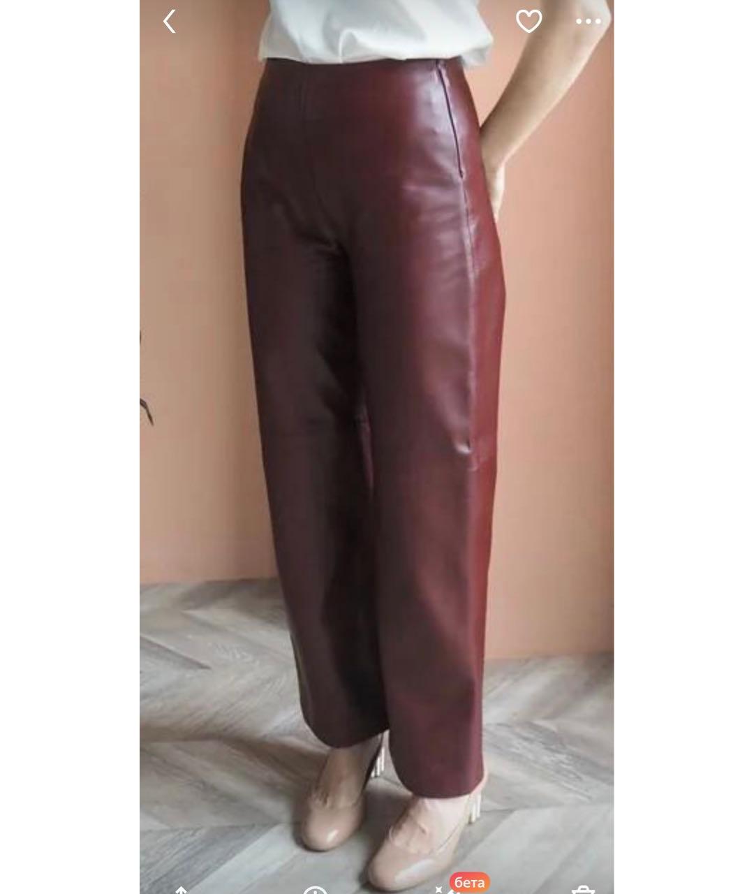 JACQUEMUS Бордовые кожаные прямые брюки, фото 8