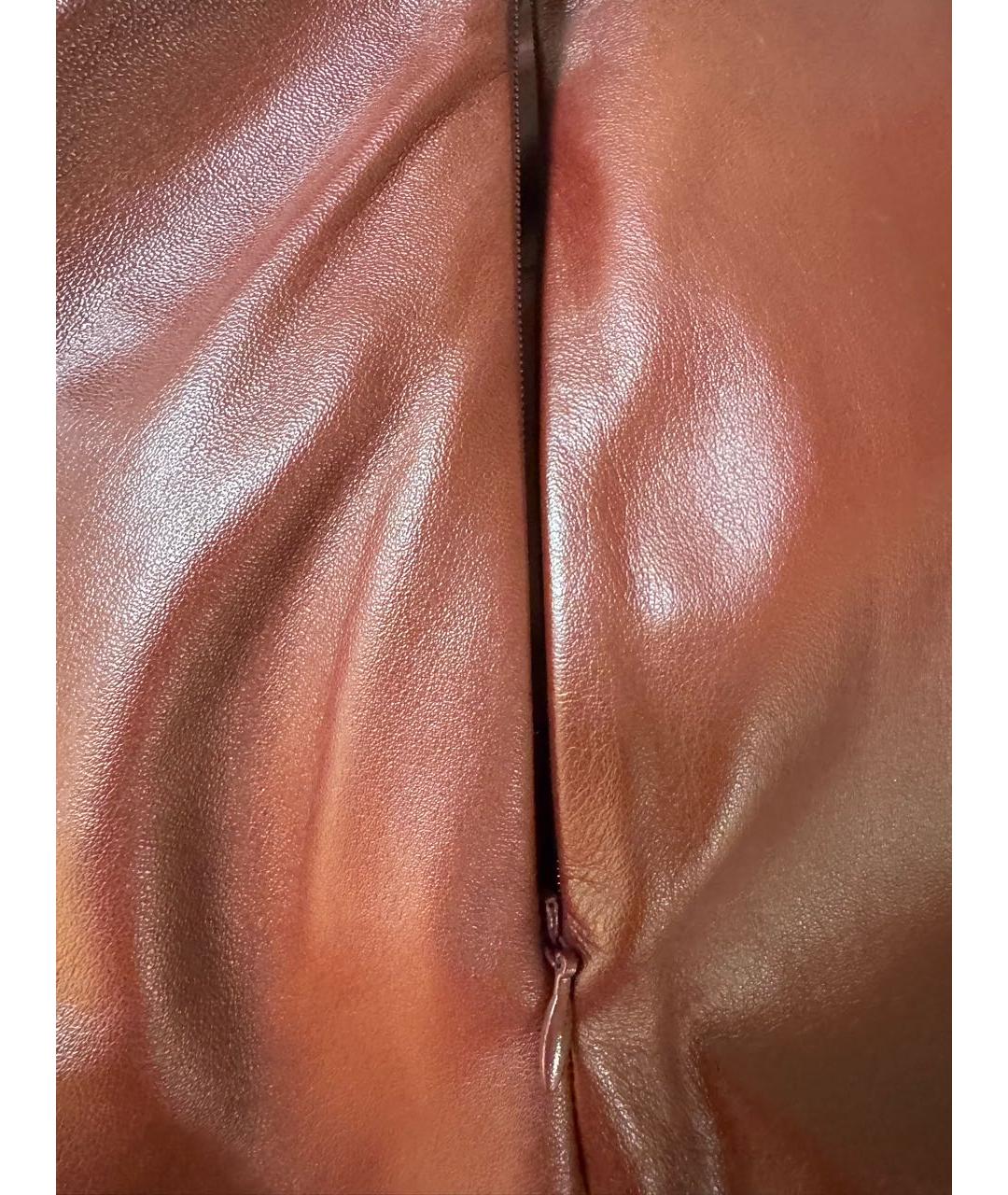 JACQUEMUS Бордовые кожаные прямые брюки, фото 5