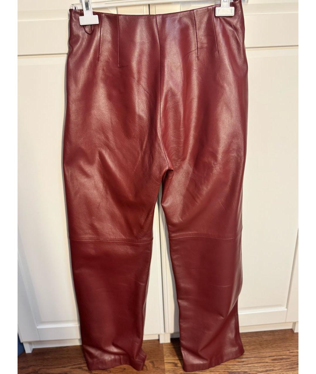 JACQUEMUS Бордовые кожаные прямые брюки, фото 7