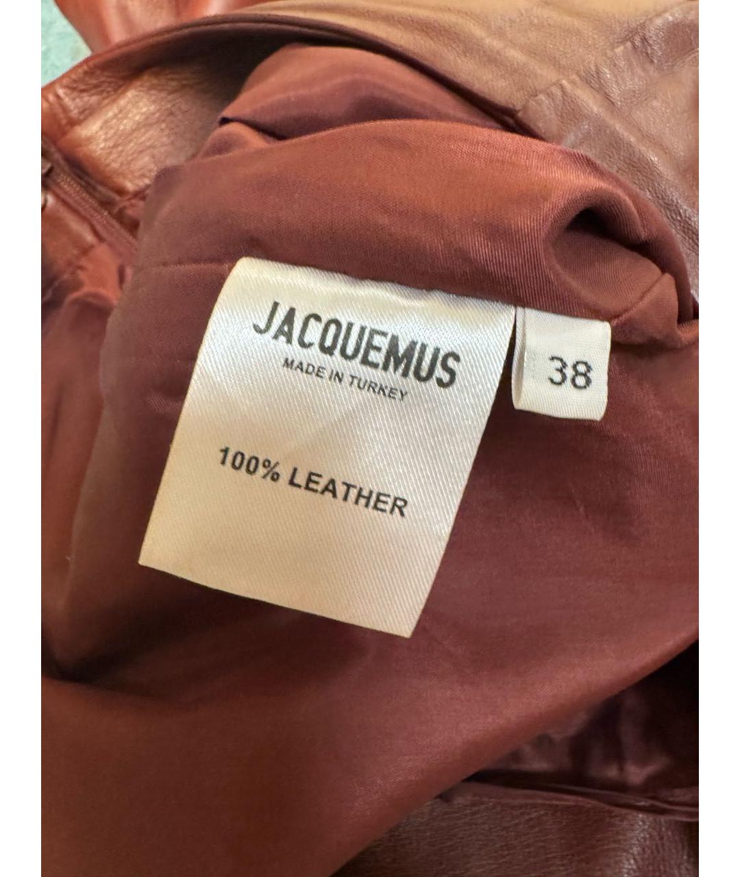 JACQUEMUS Бордовые кожаные прямые брюки, фото 4