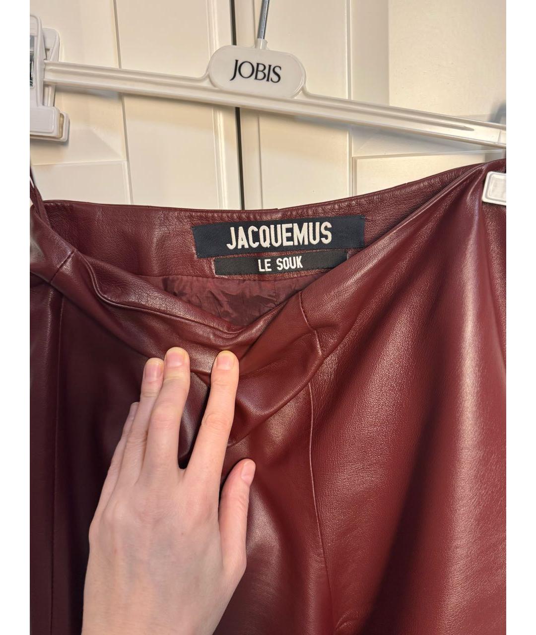 JACQUEMUS Бордовые кожаные прямые брюки, фото 3