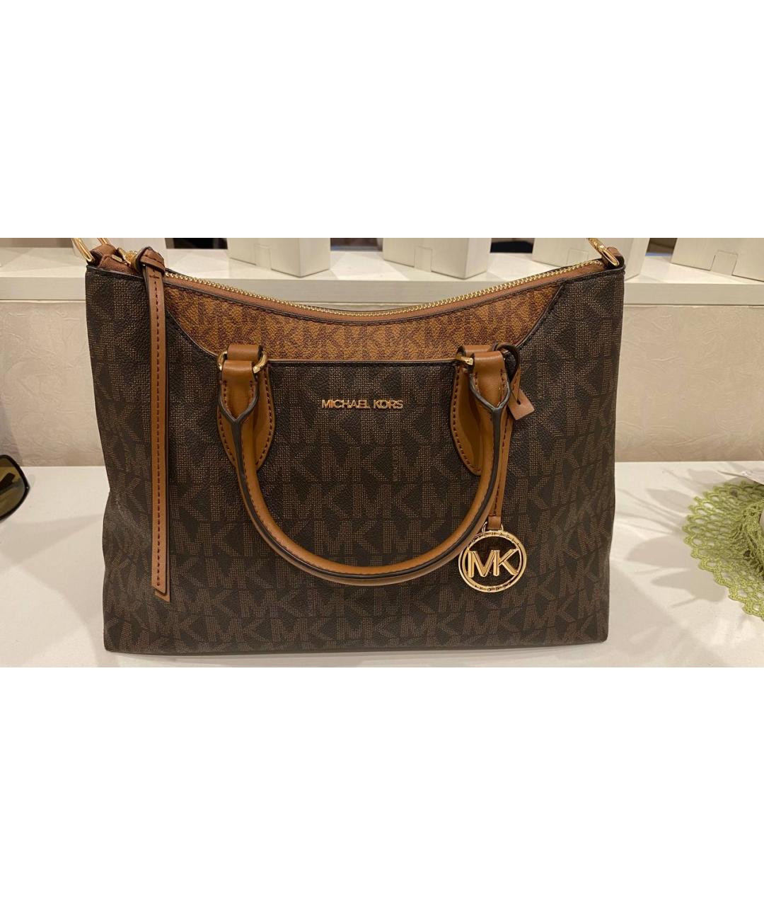 MICHAEL KORS Коричневая сумка с короткими ручками из канвы, фото 10
