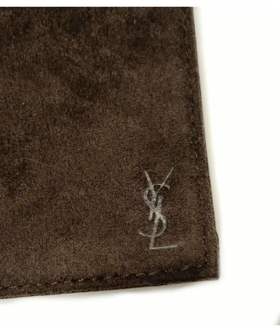 SAINT LAURENT Коричневый замшевый кошелек, фото 4