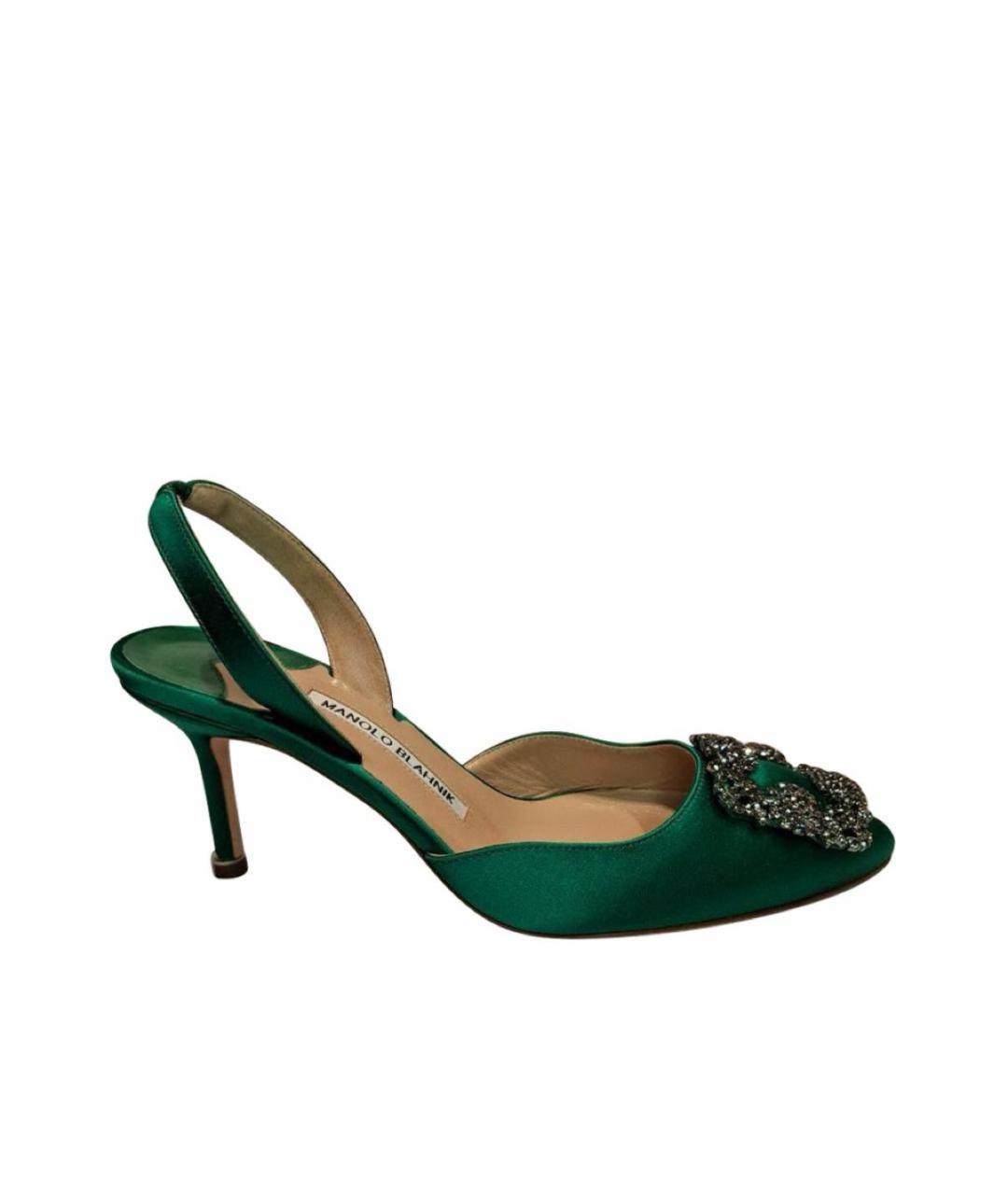 MANOLO BLAHNIK Зеленые текстильные туфли, фото 8