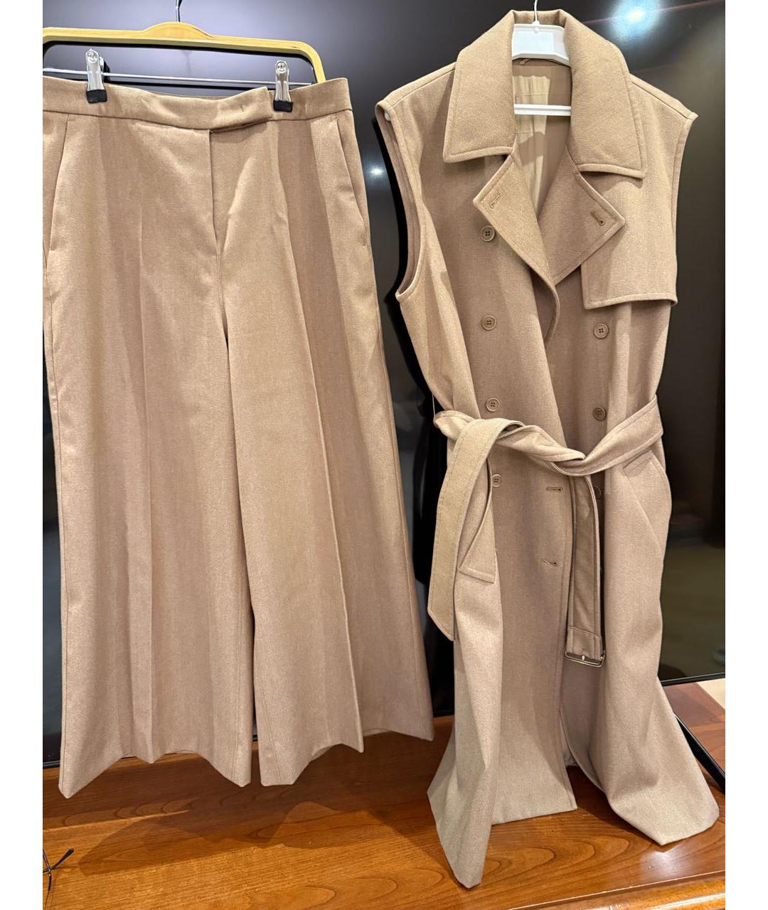 MAX MARA Бежевый шерстяной костюм с брюками, фото 2
