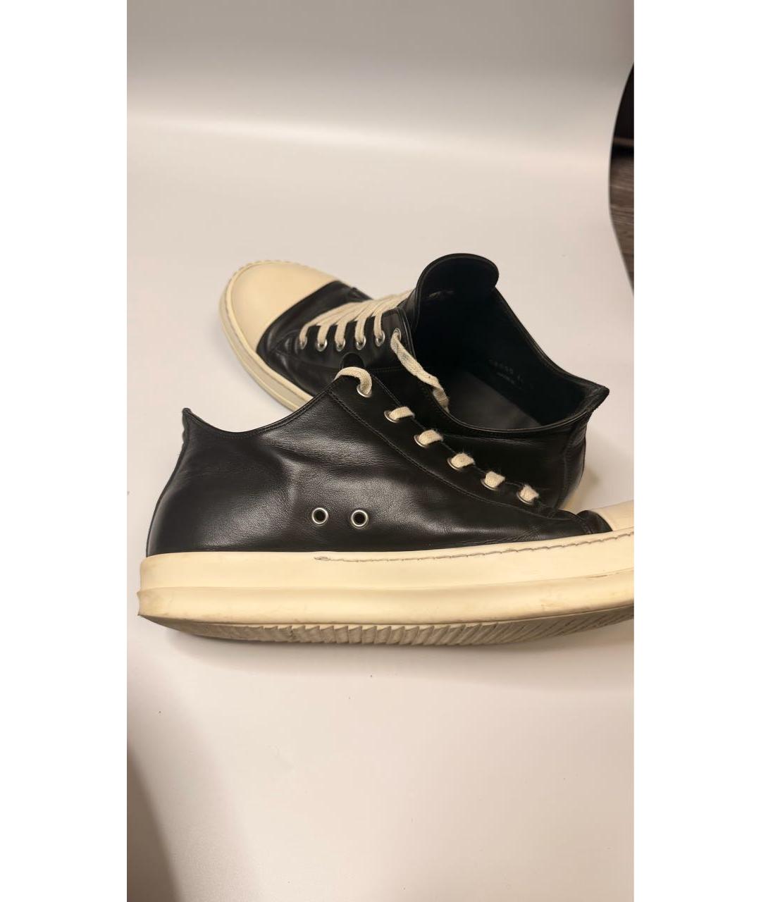 RICK OWENS Черные кожаные низкие кроссовки / кеды, фото 5
